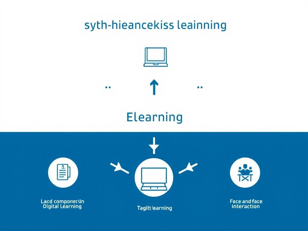 Diagram yang menunjukkan komponen utama E-learning sinergis dan bagaimana komponen tersebut saling terhubung