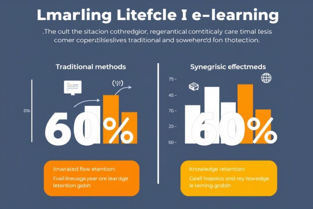 Grafik yang menunjukkan peningkatan efektivitas pembelajaran dengan pendekatan E-learning sinergis