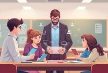 Ilustrasi E-learning sinergis yang menunjukkan perpaduan teknologi digital dan interaksi tatap muka dalam pembelajaran