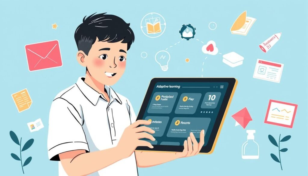Ilustrasi konsep belajar online adaptif dengan teknologi modern