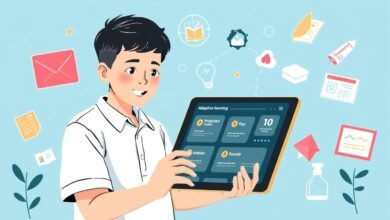 Ilustrasi konsep belajar online adaptif dengan teknologi modern